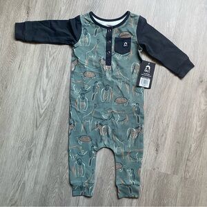 New Rags to Raches‎ 12-18 months Romper Safari Animals Green Black Long Sleeve